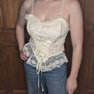 Lace Corset Top with Ribbon Detail